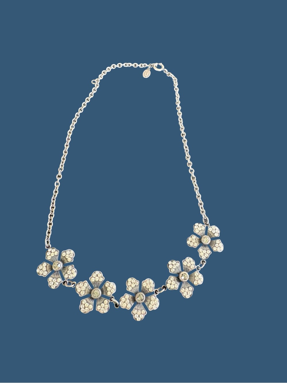 Catherine Popesco Silver Floral Crystal Necklace